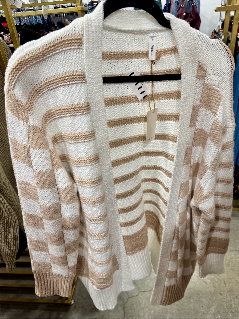 Wishlist Cream and Beige Striped Open Cardigan